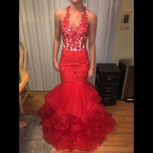 Red mermaid prom dress.